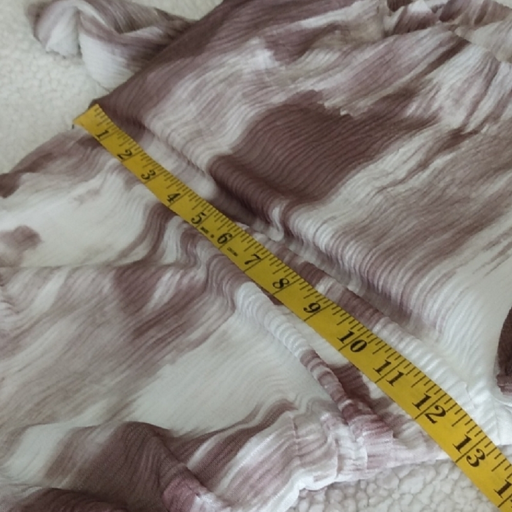 Commense Brown and White Brushstroke Maxi Dress Women's XS -Long  Ruched Sleeves - Picture 10 of 15